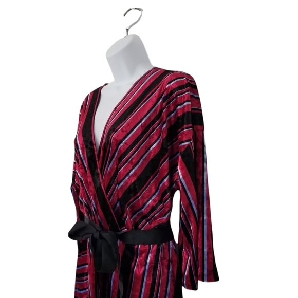 NY Collection Striped Velvet Wrap Dress Asymmetric Hem Belted Plus Petite Sz 2XP - Picture 4 of 7